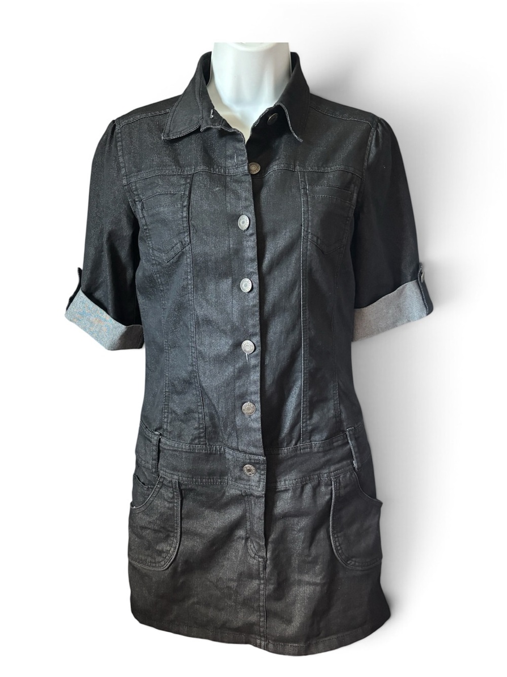 Max Jeans Black Short Sleeve Mini Denim Dress